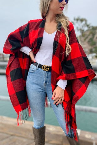 Buffalo Check Cozy Kimono- Red