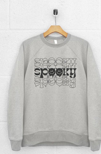 Spooky Face Graphic Sweatshirt - Heather Grey