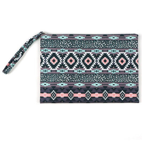 Leopard Tribal Pouch - Grey/Mint