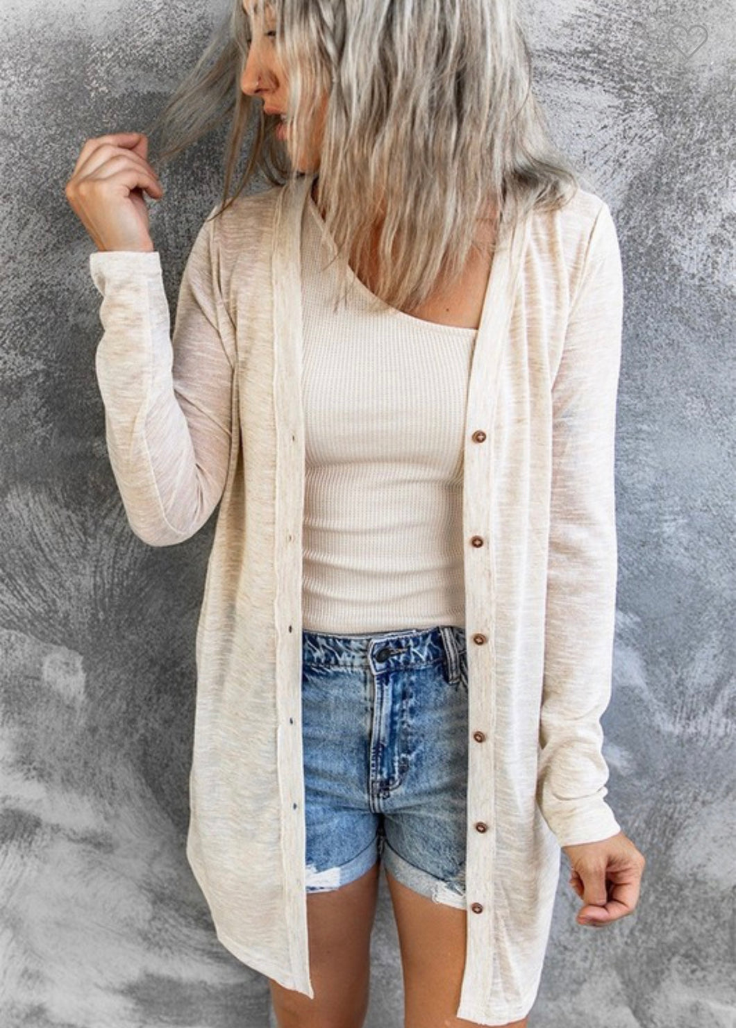 Kelly Button Front Cardigan - Beige