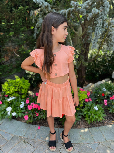 Oh So Cute Tiered Skirt Set- Peach