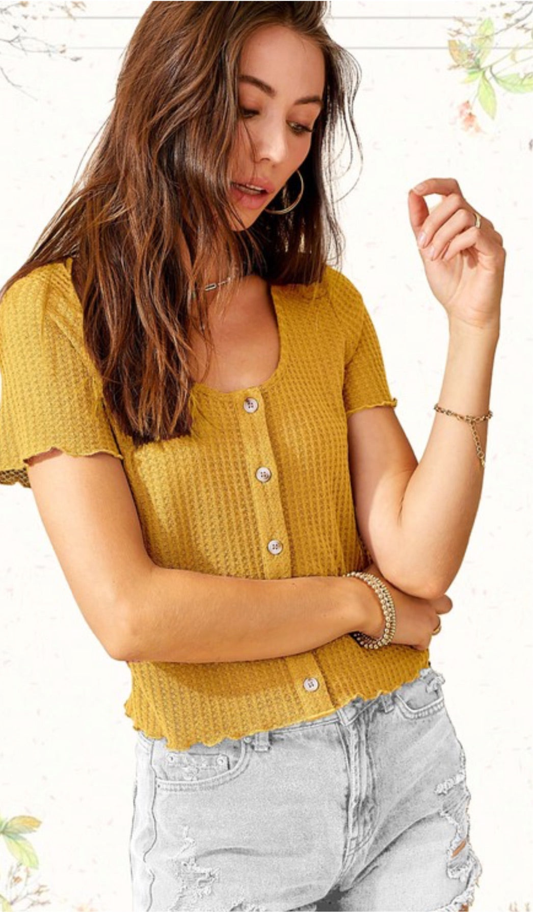 Cait Waffle Knit Top - Marigold