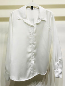 Viana Button Down Satin Shirt- White – Sweet Simplicity Boutique