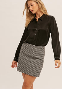 Nikki Houndtooth Tweed Skirt - Black