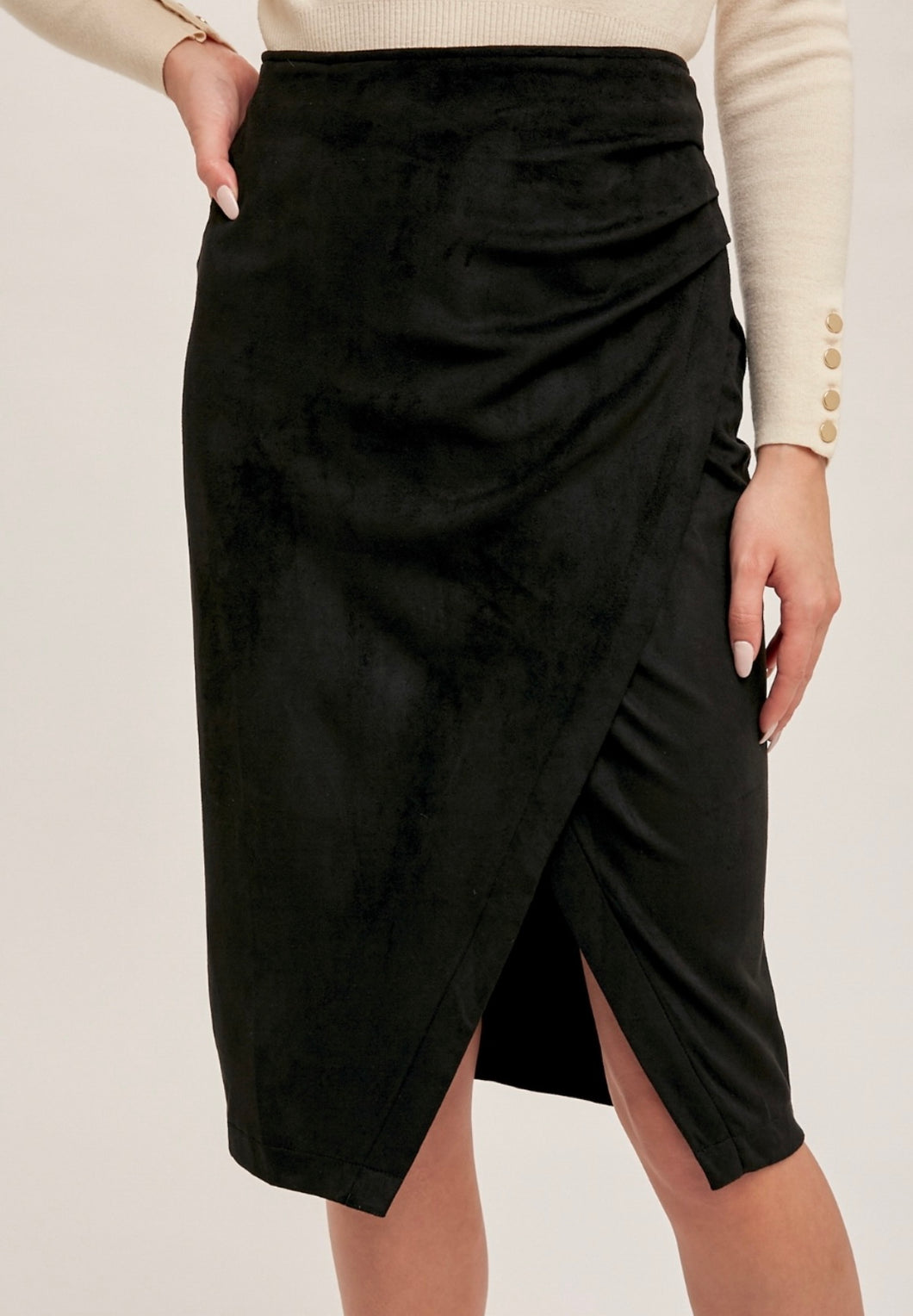Nance Asymmetrical Suede Mini Skirt - Black