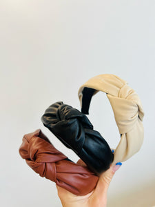 Leather top knit headbands