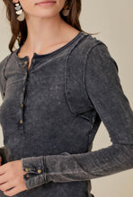 Load image into Gallery viewer, Tara Long Sleeve Henley Top- Washed Black
