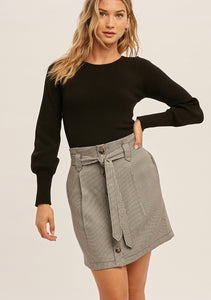 Jules Belted Paperbag Mini Skirt - Black
