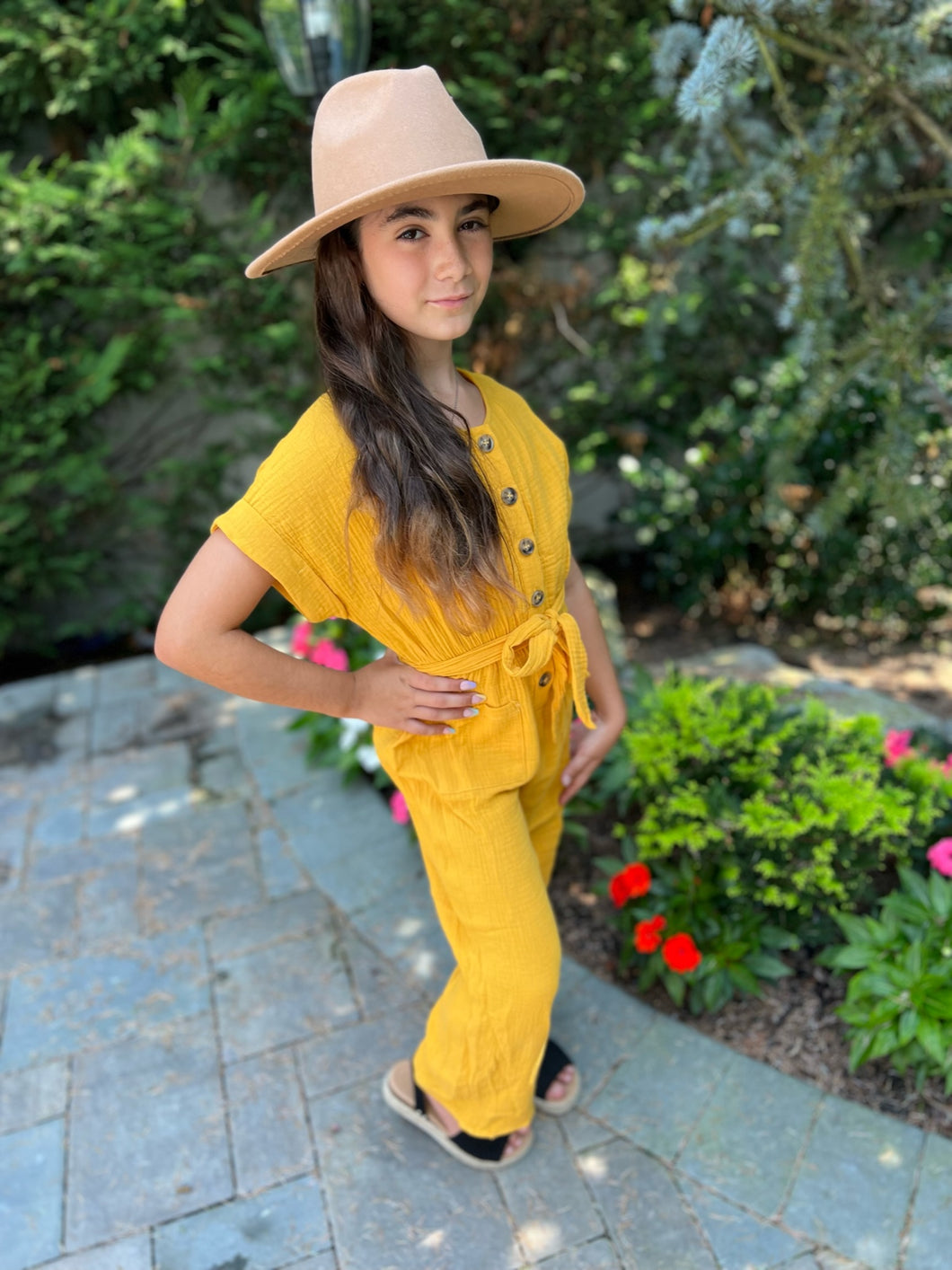 Bella Buttoned Up Jumpsuit - Mustard