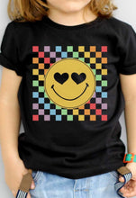 Load image into Gallery viewer, Sierra Rainbow Checkerboard Smiley Tee- Black
