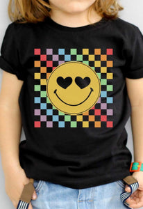 Sierra Rainbow Checkerboard Smiley Tee- Black