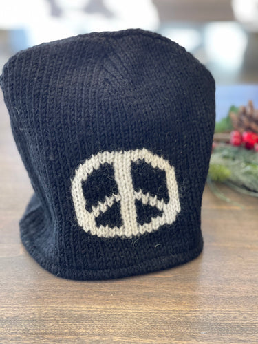 Woven Knit Peace Beanie- Black