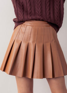 Shania High Rise Leather Mini Skirt - Camel