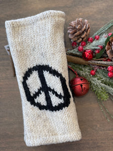Woven Knit Peace Hand Warmers - Oatmeal