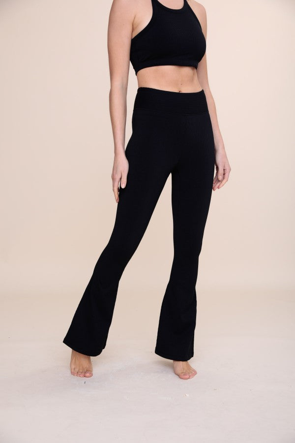 Fae Ribbed Flare High Waist Leggings- Black – Sweet Simplicity Boutique