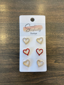 Pearl and Rhinestone Heart Earrings
